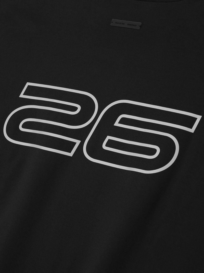 Close-up of black Ponte 90s Long Sleeve Tee featuring large white outlined "26" graphic, gallery image zgu0LMEQ.jpg